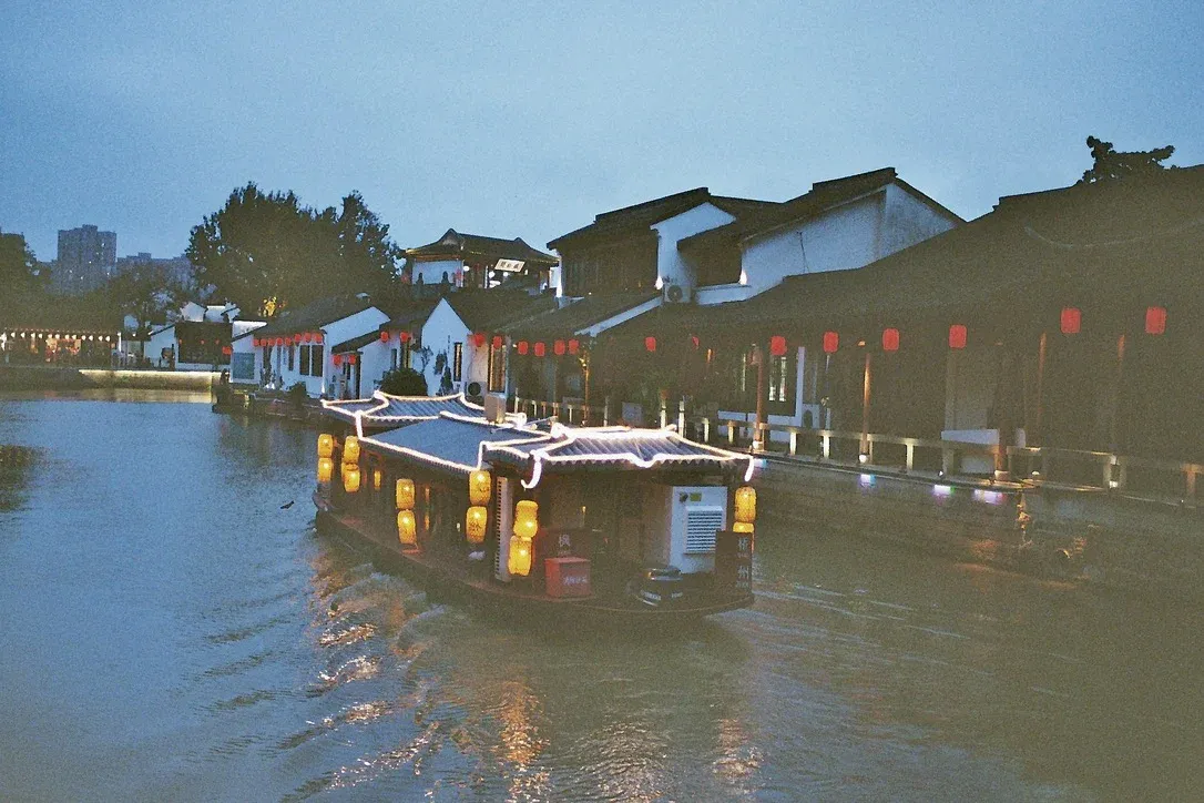 Traditional canal boat modernized with LEDs as tourist transportation vehicle